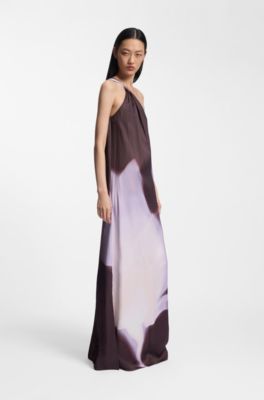 Vestido de un hombro con estampado floral, Fantas&iacute;a