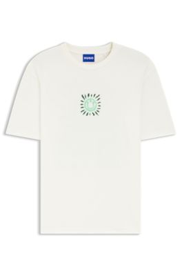 Camiseta de punto de algod&oacute;n con ilustraci&oacute;n estampada, Blanco