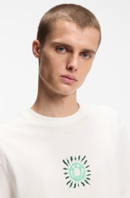 Camiseta de punto de algod&oacute;n con ilustraci&oacute;n estampada, Blanco