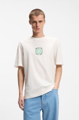 Camiseta de punto de algod&oacute;n con ilustraci&oacute;n estampada, Blanco