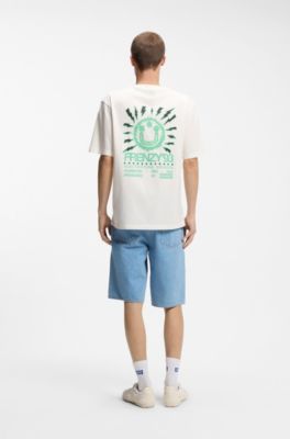 Camiseta de punto de algod&oacute;n con ilustraci&oacute;n estampada, Blanco