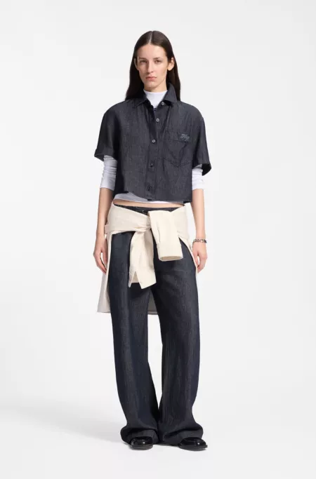 Regular-fit trousers in lightweight denim with drawstring waist
