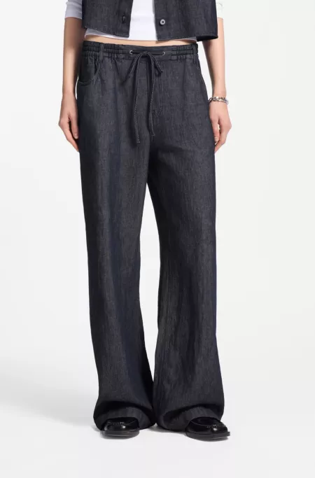 Regular-fit trousers in lightweight denim with drawstring waist