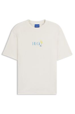 Camiseta de punto de algod&oacute;n con ilustraci&oacute;n estampada en la espalda, Blanco