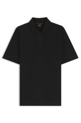 Regular-fit polo shirt in honeycomb-structured cotton pique, Black