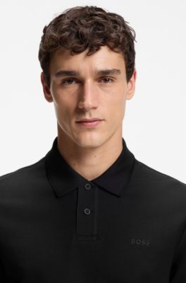 Regular-fit polo shirt in honeycomb-structured cotton pique, Black