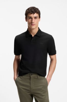 Regular-fit polo shirt in honeycomb-structured cotton pique, Black