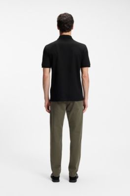 Regular-fit polo shirt in honeycomb-structured cotton pique, Black