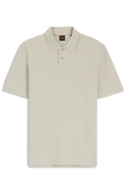 Regular-fit polo shirt in honeycomb-structured cotton pique, Light Beige