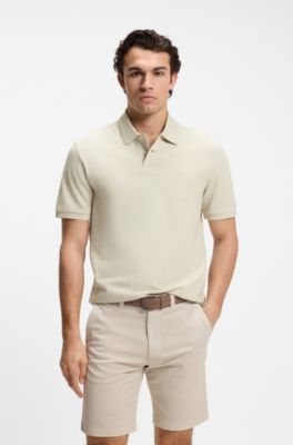 Polo Regular en piqu&eacute; de coton structur&eacute; en nid d'abeille, Beige clair