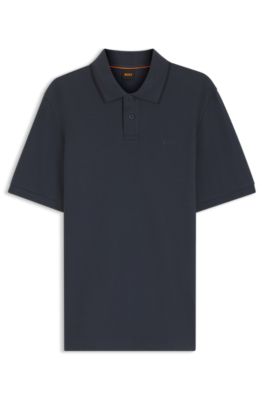 Regular-fit polo shirt in honeycomb-structured cotton pique, Dark Blue