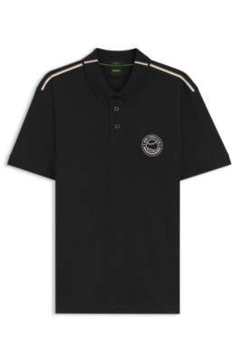 Polo de algod&oacute;n el&aacute;stico con un logo inspirado en el tenis, Negro