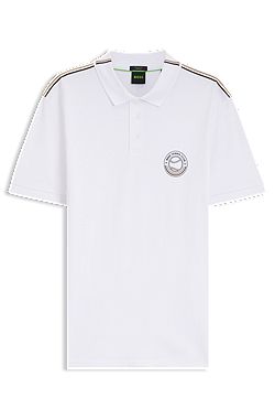 Stretch-cotton polo shirt with tennis-inspired logo