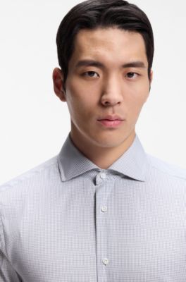 Slim-fit shirt in an Italian-made cotton, Dark Blue