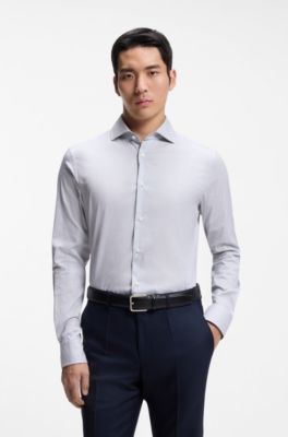 Slim-fit shirt in an Italian-made cotton, Dark Blue