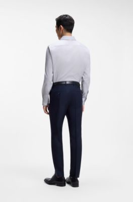 Slim-fit shirt in an Italian-made cotton, Dark Blue