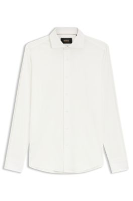 Camisa slim fit de algod&oacute;n hecho en Italia, Blanco