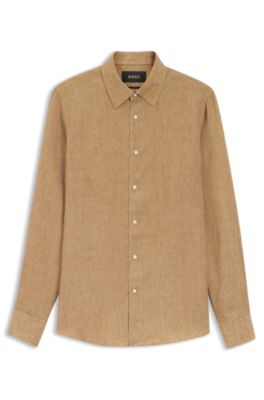 Slim-fit shirt in Italian-made linen, Beige
