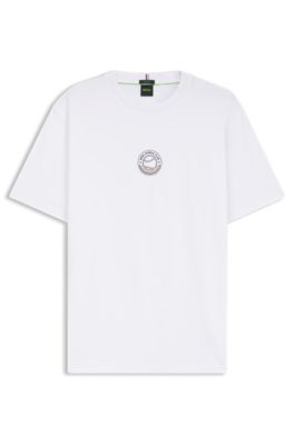 Camiseta de algod&oacute;n el&aacute;stico con ilustraci&oacute;n de tenis, Blanco