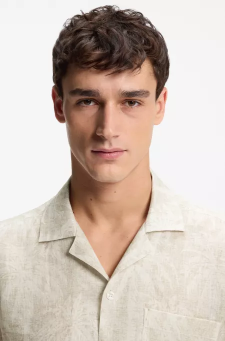 Regular-fit shirt in palm-print Italian cotton