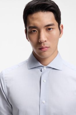 Slim-fit shirt in Italian-made cotton, Dark Blue