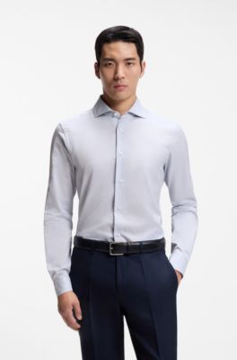 Slim-fit shirt in Italian-made cotton, Dark Blue