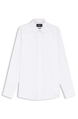Camisa regular fit en algod&oacute;n y seda italianos, Blanco