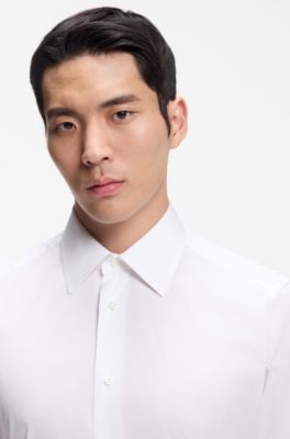 Camisa regular fit en algod&oacute;n y seda italianos, Blanco