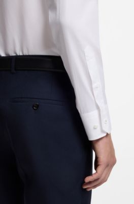 Camisa regular fit en algod&oacute;n y seda italianos, Blanco