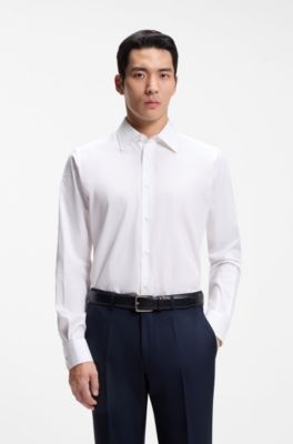 Camisa regular fit en algod&oacute;n y seda italianos, Blanco