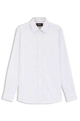 Striped slim-fit shirt in Italian-made cotton, Dark Blue