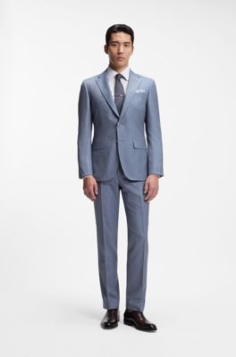 Chemise Slim en coton italien &agrave; rayures, Bleu fonc&eacute;