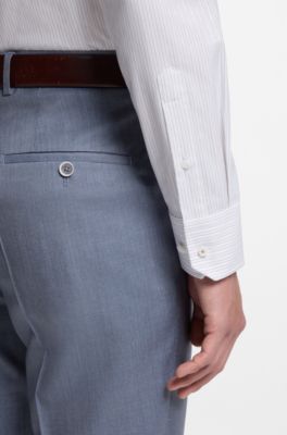 Camisa slim fit a rayas de algod&oacute;n hecho en Italia, Azul oscuro