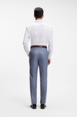 Chemise Slim en coton italien &agrave; rayures, Bleu fonc&eacute;