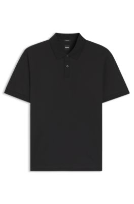 Polo en coton merceris&eacute; &agrave; micro motif, Noir