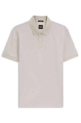 Micro-pattern polo shirt in mercerised cotton, White