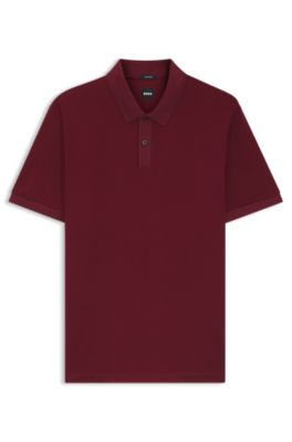 Polo en coton merceris&eacute; &agrave; micro motif, Rouge sombre