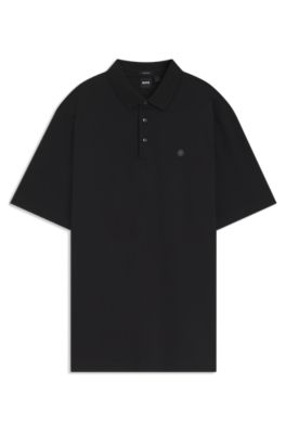 Polo regular fit de algod&oacute;n interlock mercerizado, Negro