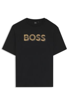 Mercerized-cotton T-shirt with logo artwork, Black