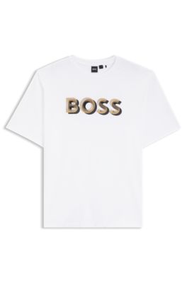 Mercerized-cotton T-shirt with logo artwork, White
