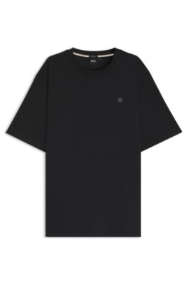 Camiseta regular fit de algod&oacute;n interlock mercerizado, Negro