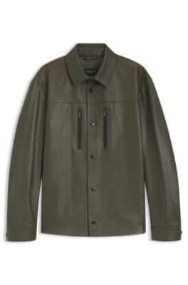 Porsche x BOSS regular-fit shirt in napa leather, Light Green