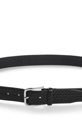 Pin-buckle belt in woven leather, Black