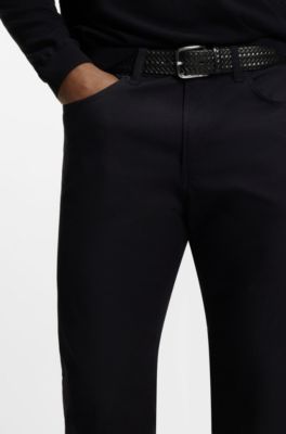 Pin-buckle belt in woven leather, Black