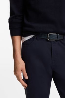 Pin-buckle belt in woven leather, Dark Blue