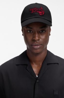 Gorra de sarga de algod&oacute;n con detalle de parche de logo, Negro