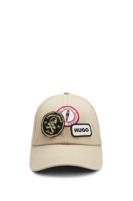 Cotton-twill cap with logo-patch detailing, Beige