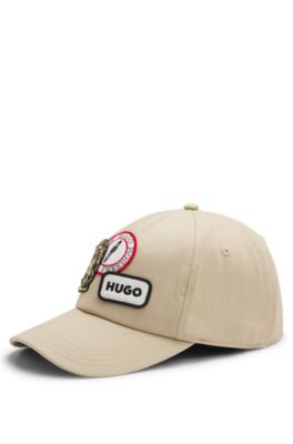 Cotton-twill cap with logo-patch detailing, Beige