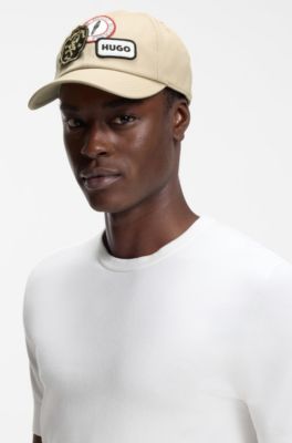Cotton-twill cap with logo-patch detailing, Beige