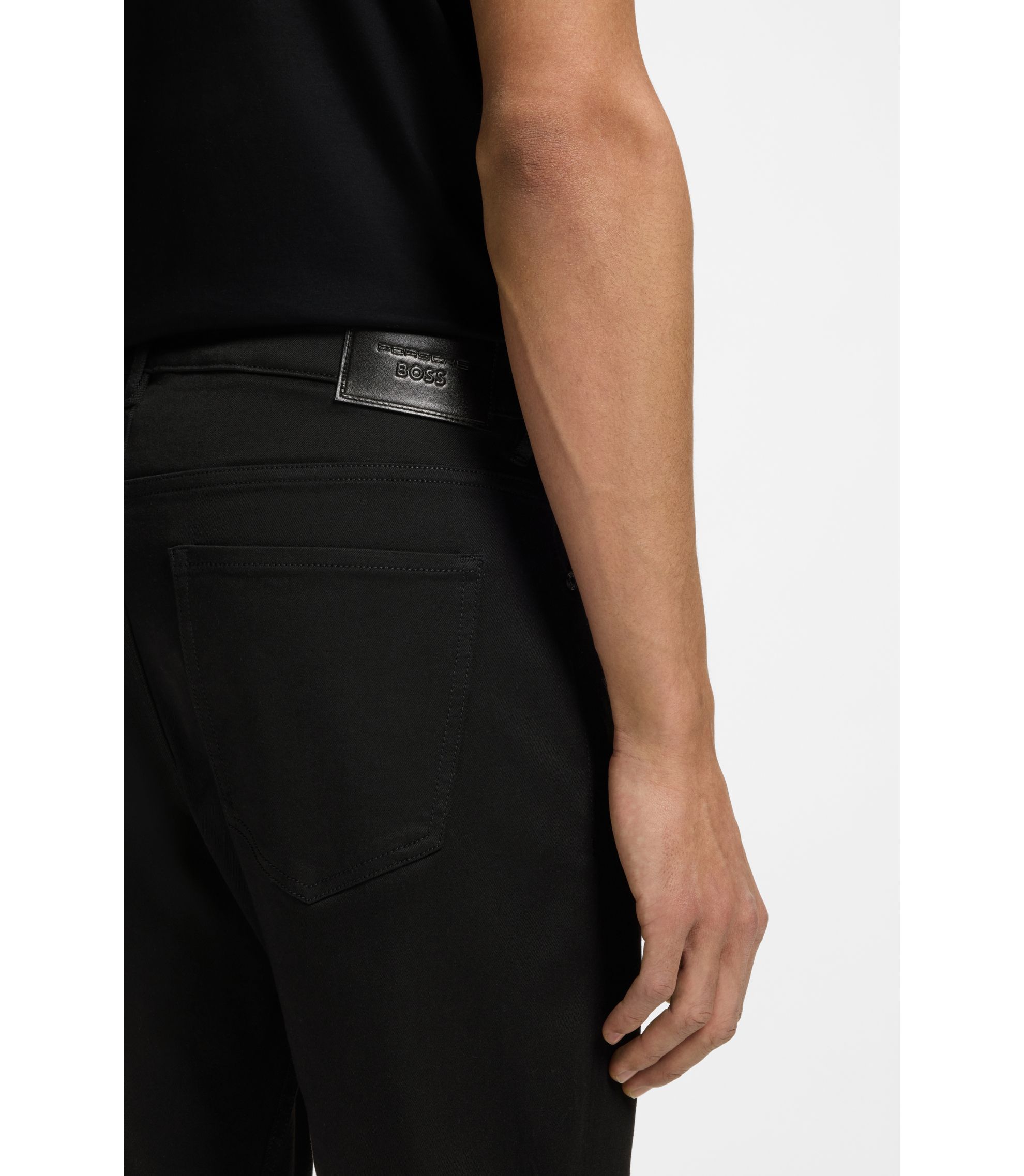 PORSCHE HUGO BOSS ポルシェ ヒューゴボスブラックデニム BOSS - Porsche x BOSS tapered-fit pants in stretch denim - Black